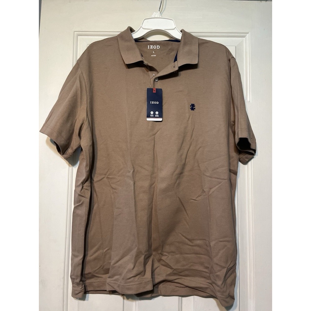 IZOD Men's Short Sleeve Solid Polo Portobello Brown Large NWT MSRP 50.00‎